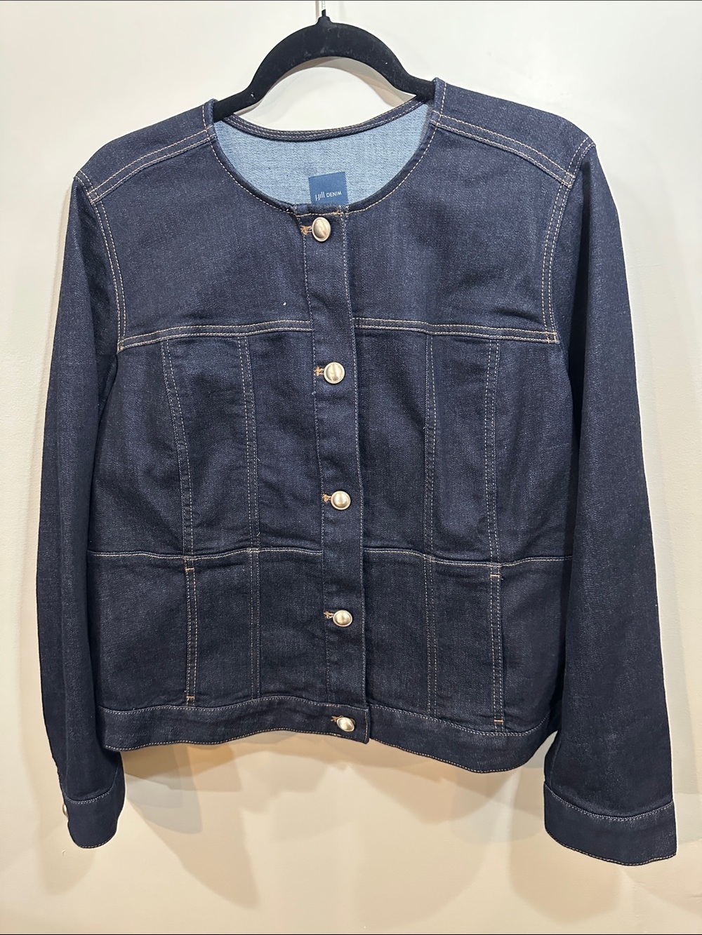 NWT J. Jill Dark Indigo Collarless Denim Jacket